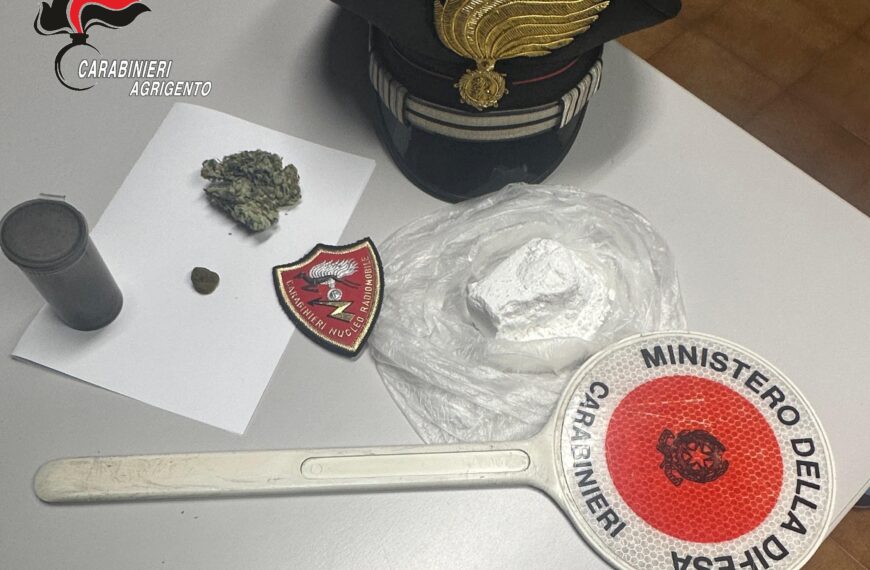 San Giovanni Gemini, cocaina in auto e droga in casa: due arresti dei carabinieri