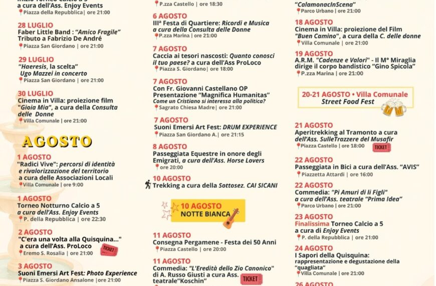 Estate Quisquinese 2026: il programma delle manifestazioni