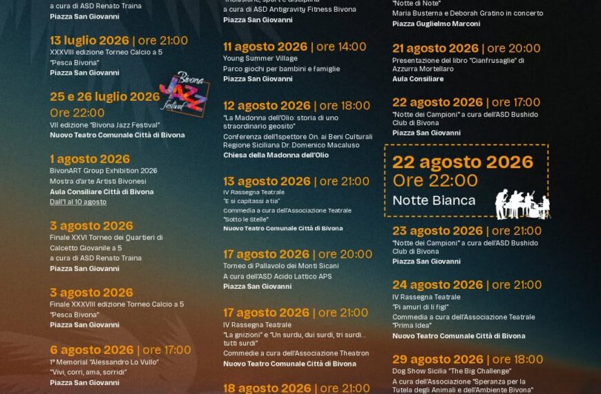 Estate Bivonese 2026: un cartellone ricco di appuntamenti, attesa per la XXXIX Sagra della Pesca&hellip;